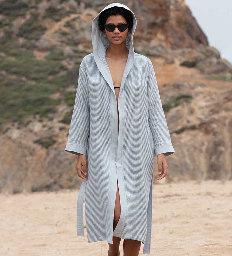 ADR Women's Classic Plush Robe, Chevron Textured Short Hooded Bathrobe  Steel Gray X Large