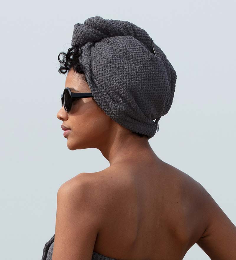 Hair Turban Wrap for Drying Hair with A Towel Charcoal Back