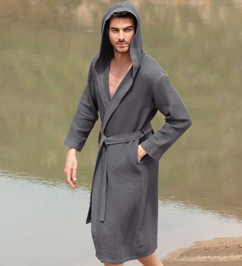 Mens Dressing Gown, Blackish Blue Kimono Robe, Turkish Cotton Bathrobe, Boho Kaftan, Towel Robe, Dressing sale Gown, Hooded.