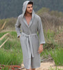 Mens Hooded Turkish Cotton Waffle Robe Grey Front