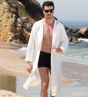 Mens Hooded Turkish Cotton Waffle Robe White Front