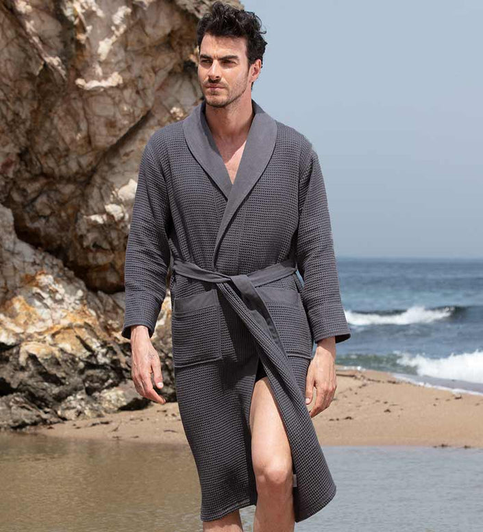 Men's Nice Luxe Mid Length Robe, 402424, Black, M