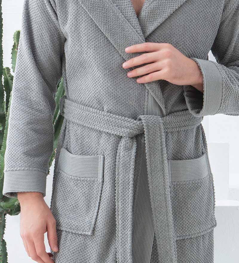 Men's Hooded Terry Cloth Robe 100% Turkish Cotton Grey