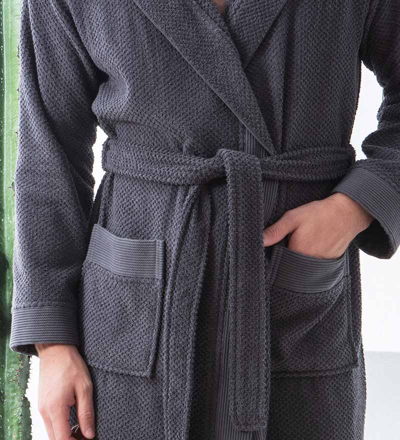 Men's Luxury Turkish Cotton Terry Cloth Robe with Hood Charcoal Macro