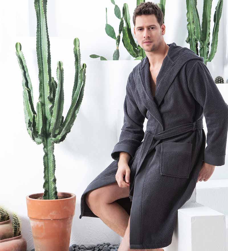 Men's Luxury Turkish Cotton Hooded Terry Cloth Robe Charcoal