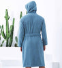 Men's Luxury Turkish Cotton Terry Cloth Robe with Hood Blue Back