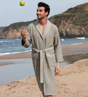 Men's Lightweight Waffle Hotel and Spa Robe Sage Green Front