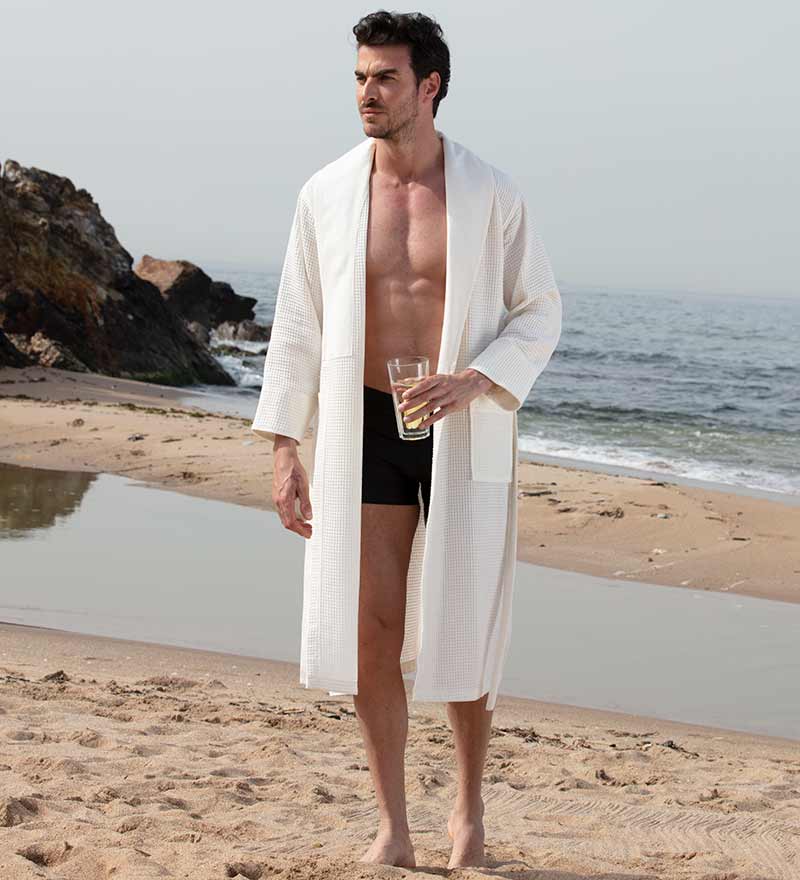 Men's Lightweight Waffle Hotel and Spa Robe White