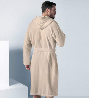 Men's Beige Hooded Terry Cloth Robe - Clearance