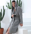 Men's Hooded Terry Cloth Robe 100% Turkish Cotton Gray Front Side