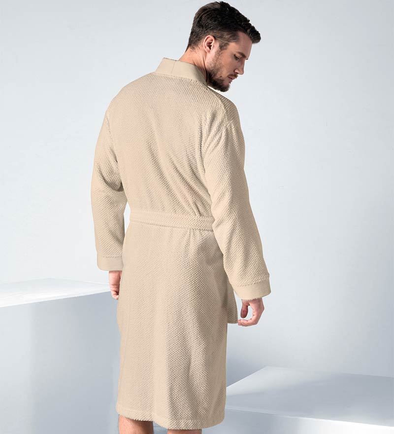 Men's Turkish Cotton Terry Cloth Kimono Robe Beige Back