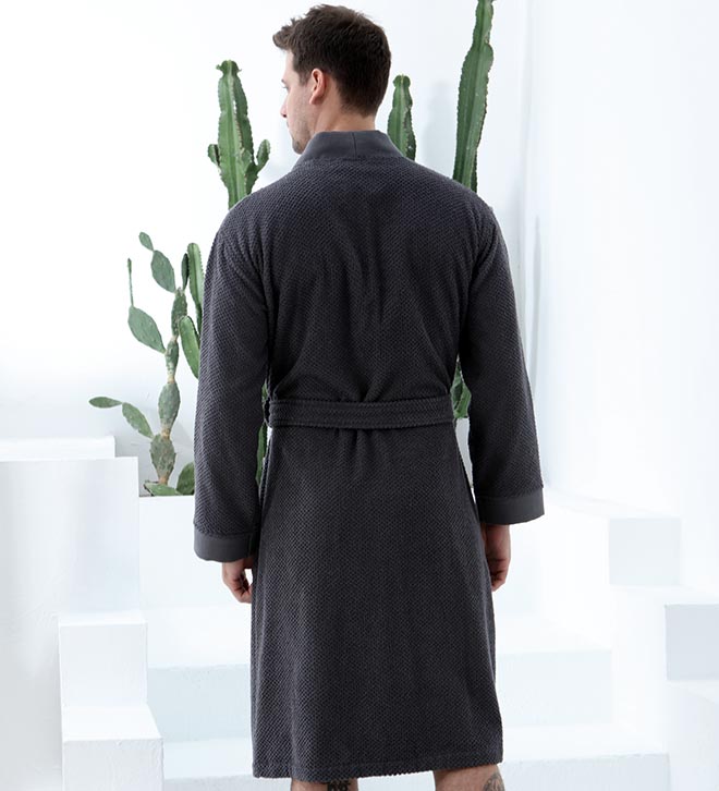 Men's Turkish Cotton Terry Cloth Kimono Bathrobe Charcoal Back