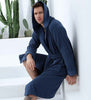 Men's Luxury Turkish Cotton Terry Cloth Robe with Hood Navy Front Side