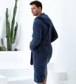 Men's Luxury Turkish Cotton Terry Cloth Robe with Hood Navy Side Back