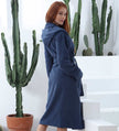 Women's Hooded Turkish Cotton Terry Robe Navy Side