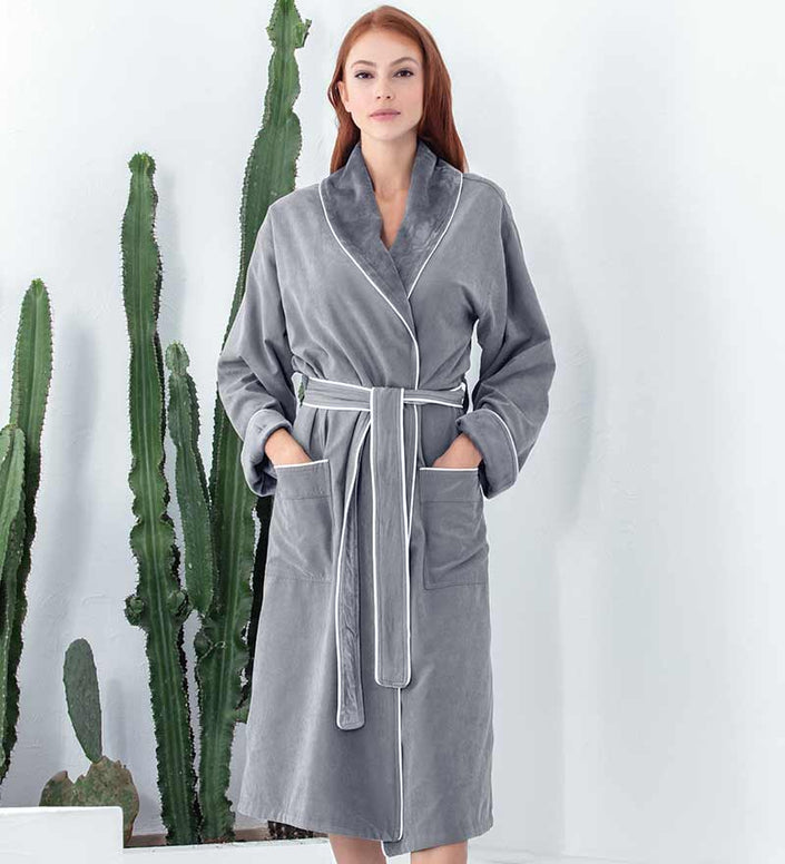 Women's Plush Robe Gray Front