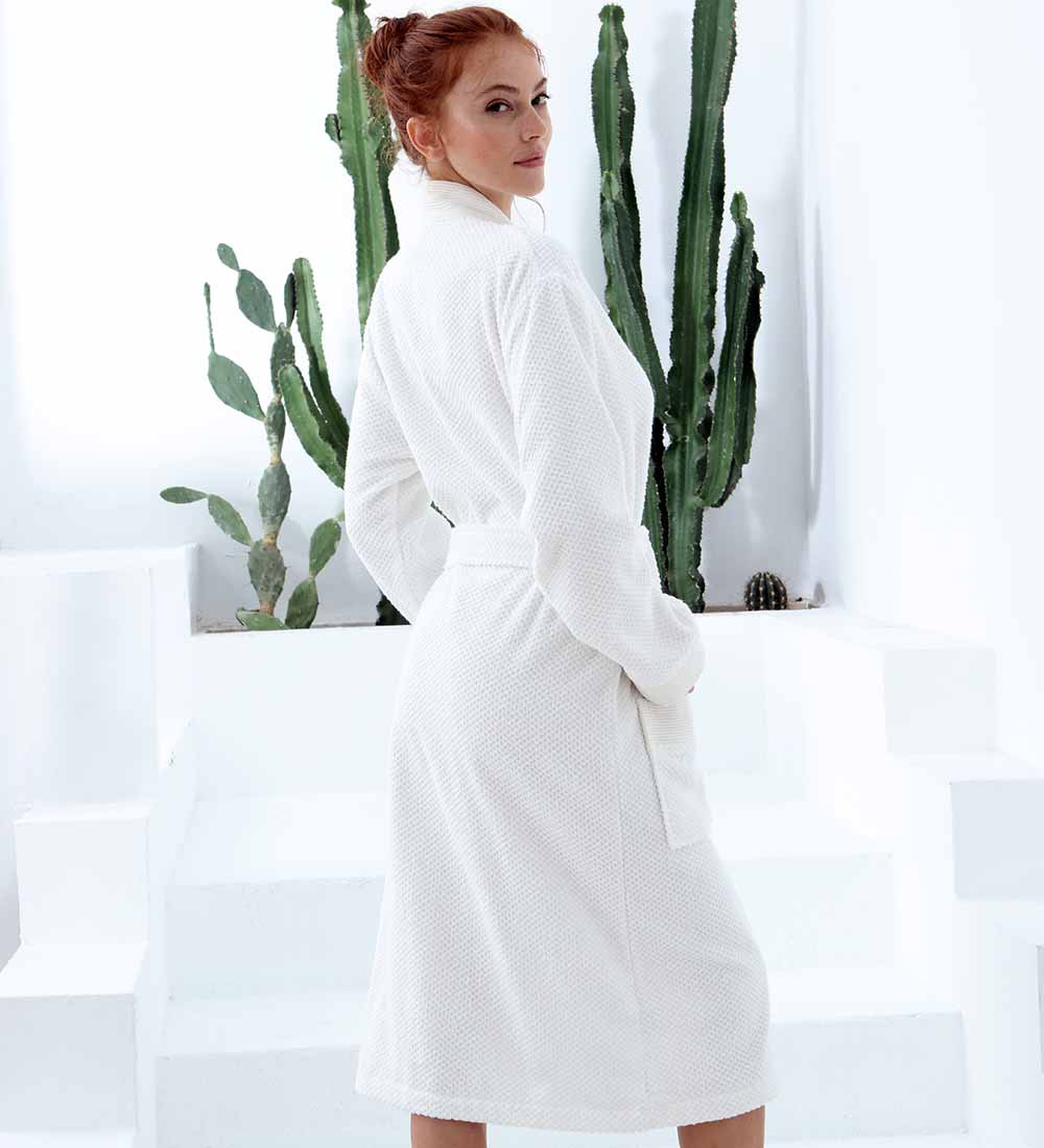 Women's Turkish Cotton Terry Cloth Kimono Robe White Back