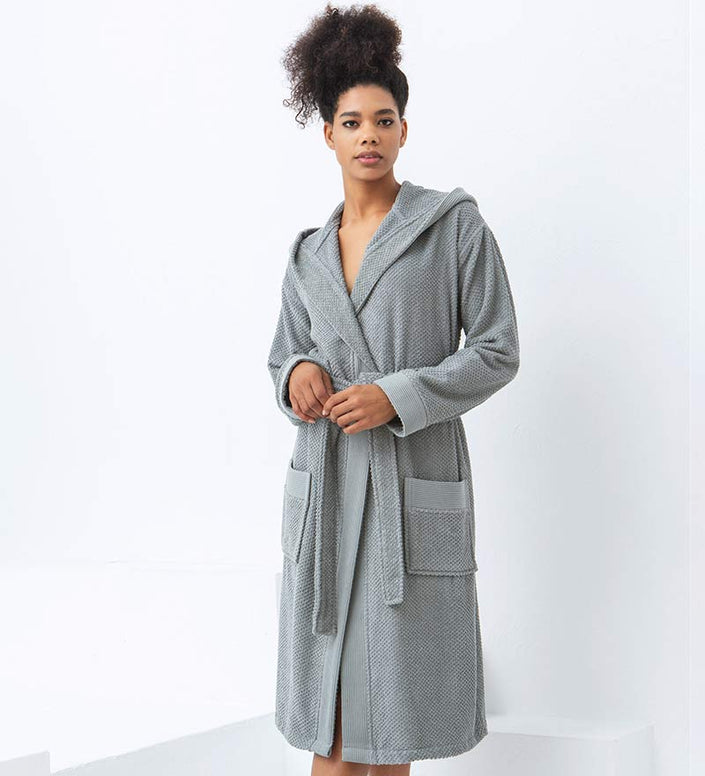 Women's Hooded Terry Cloth Robe Grey