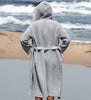 Womens Hooded Turkish Cotton Waffle Robe Pockets Grey Back