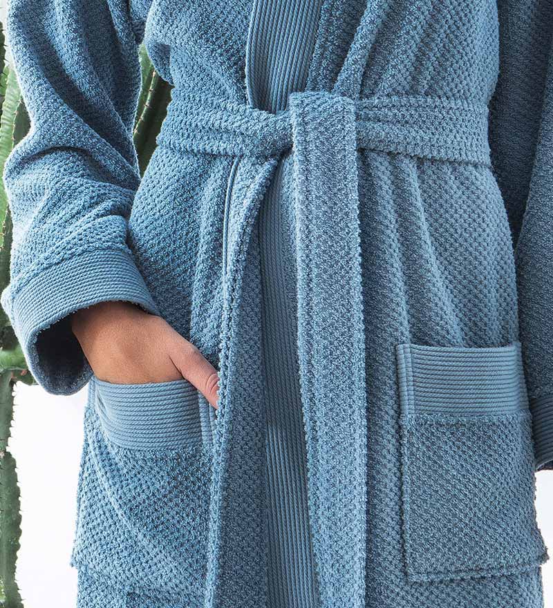 Women's Kimono Turkish Cotton Terry Robe Blue Macro