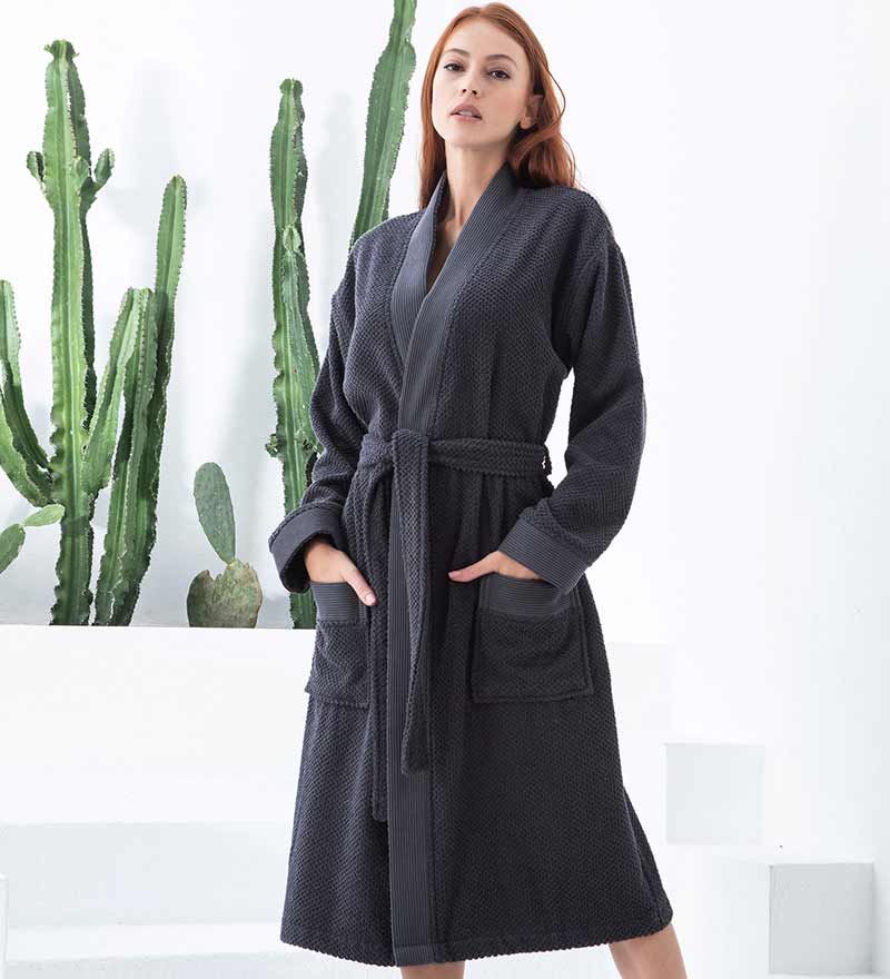 Women's Turkish Cotton Terry Cloth Kimono Robe Charcoal