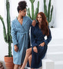 Women's Hooded Terry Cloth Robe Navy Blue