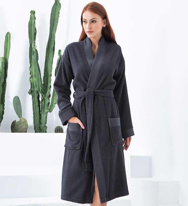 Women's Terry Cloth Kimono Robe Charcoal Comfort Lifetsyle