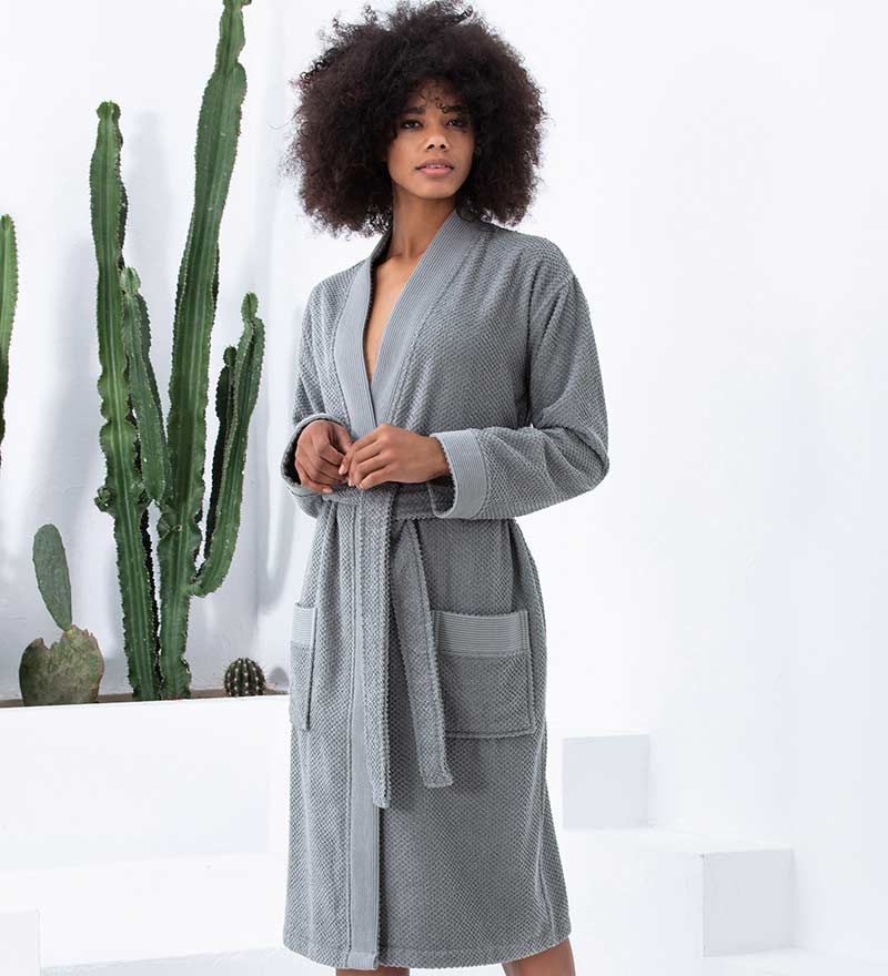 Women's Terry Cloth Kimono Robe Grey