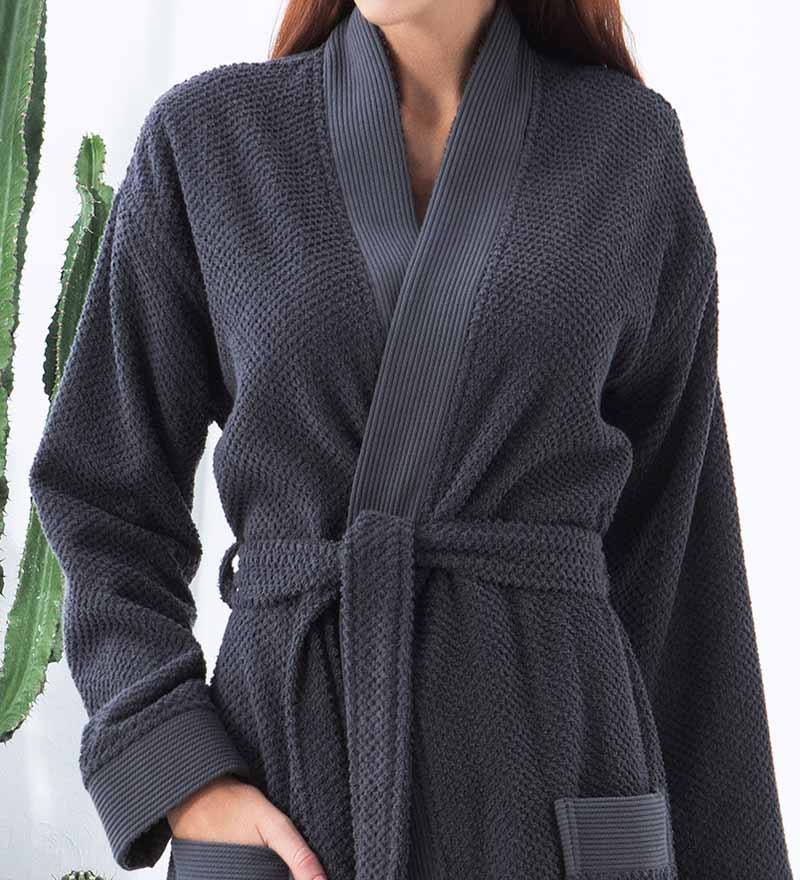 Women's Kimono Turkish Cotton Terry Robe Charcoal Macro