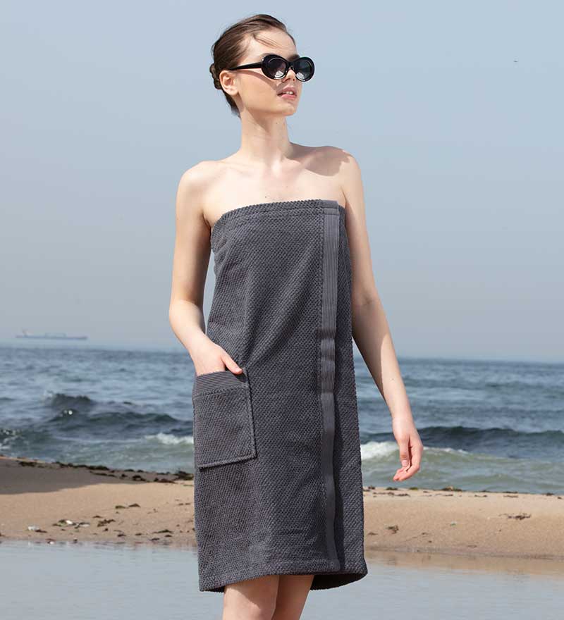 Women's Turkish Cotton Towel Wrap Charcoal Front