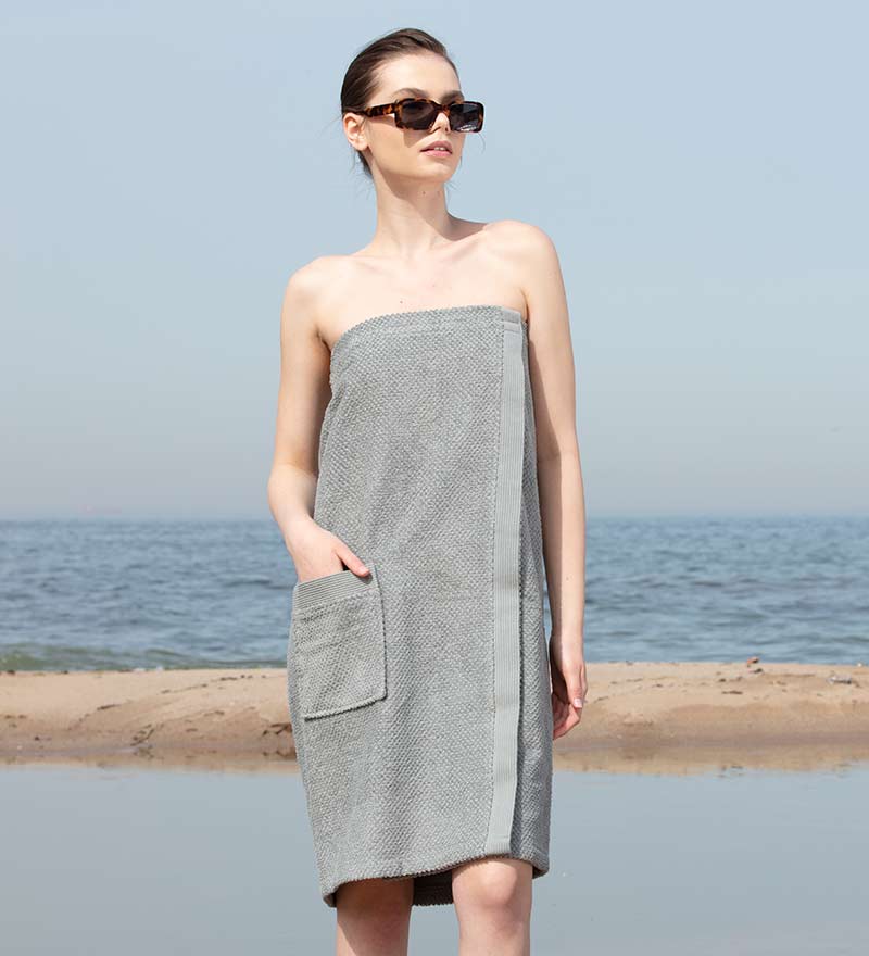 Women's Towel Wrap Grey Front