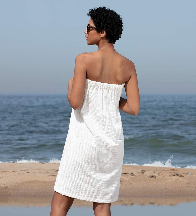 Women's Turkish Cotton Towel Wrap White Back