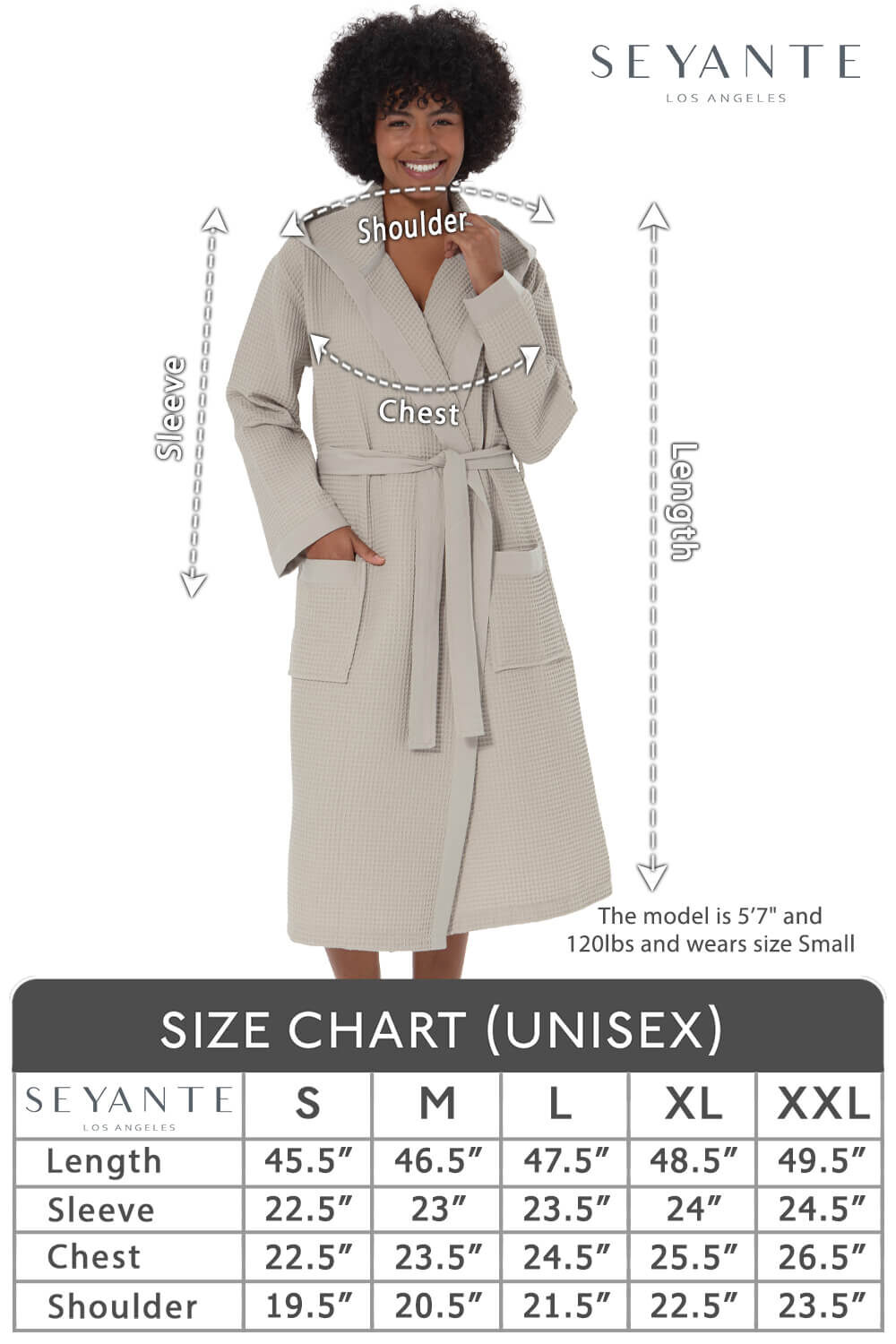 The model is 5'7" and 120lbs and wears size Small